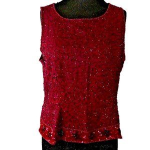 Beaded Blouse Size 16 English BurgundyTop Designer Cocktail Party Formal